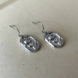 Silver-tone Rose Flower Charm Dangle Earrings